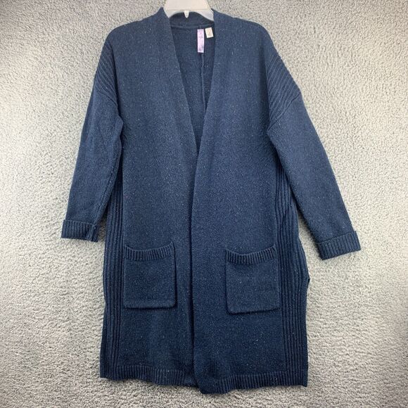 Alya Open Front Cardigan Sweater Women's Pockets Long Tunic Knit Size Small Blue - Picture 3 of 15